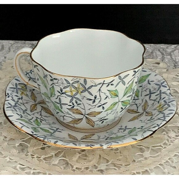 Bone China Cup & Saucer Taylor Kent Longton Scalloped Edge 1940s England - Picture 2 of 8